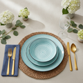 Blue Stoneware Salad Plates 7.5-Inch Set of 6 - Microwave and Dishwasher Safe