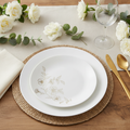 30-Pack White & Gold Floral Plastic Plates, 10 in