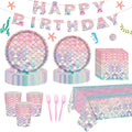122 Pcs Mermaid Birthday Party Decorations Supplies Includes Plates and Napkins Fork Cup Tablecloth Banner for 24 Guests Little Mermaid Theme Decor Paper Plates for Girls under the Sea Party