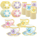 Fairooth Floral Paper Tea Set - 24 Cups & Plates for Parties