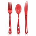 Red Plastic Cutlery — 150 Pack, 50 Forks, 50 Spoons & 50 Knives