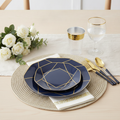 Blue and Gold Octagonal Party Set — 140 Pieces: Plates, Cutlery, Cups and Napkins for 20