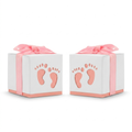 Baby Footprint Favor Boxes - 100 Pack with Pink Ribbon