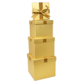 Golden Square Nested Gift Boxes with Bows - 4 Sizes