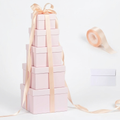 Pink Square Nesting Gift Boxes with Lids - Set of 5 (4"-8") with Ribbon & Card