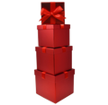 Red Foil Christmas Nesting Boxes with Bows - 4 Sizes