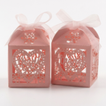 Pink Laser-Cut Heart Favor Boxes with Ribbons - 100 Pack