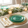 Emerald Green & Gold Rim Dinnerware Set — 100 Pieces, Serves 50