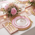 Clear & Pink Rim Dinnerware Set — 100 Pieces, Serves 50