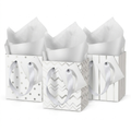 Mini Metallic Gift Bags with Tissue Paper - 30 Pack White & Silver (4 x 2.75 x 4.5 in)