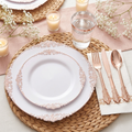 White & Rose Gold 175-Piece Party Dinnerware Set — Plates, Cutlery, Cups & Napkins for 25