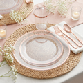 Clear & Rose Gold Rim 175-Piece Party Dinnerware Set — Plates, Cutlery & Cups for 25
