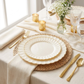Ivory Scalloped Gold-Rimmed Dinnerware Set — 160 Pieces, Serves 80