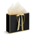 Large Black & Gold Gift Bags with Tissue & Cards - 2 Pack (14 x 10 x 4.5 in)