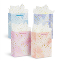 Watercolor Star Gift Bags with Tissue Paper - 4 Pack Small 9" Assorted Pastels