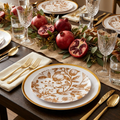 Elegant Disposable Plate Set for 20 — White & Brown Pomegranate