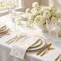 Gold & White Floral Cocktail Napkins — 50 Count