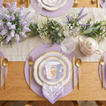 Purple Floral Tea Cup & Plate Set — 36-Piece Disposable Tableware