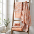 6-Piece Oxford Stripe Jacquard Cotton Towel Set — 500 GSM, Coral