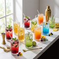 Hobnail Drinking Glasses Set of 12 — 17 oz (500 ml) Highball Cocktail Tumblers with Straws