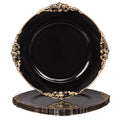 Black Charger Plates with Antique Gold Rim, 13 Inch — Set of 6