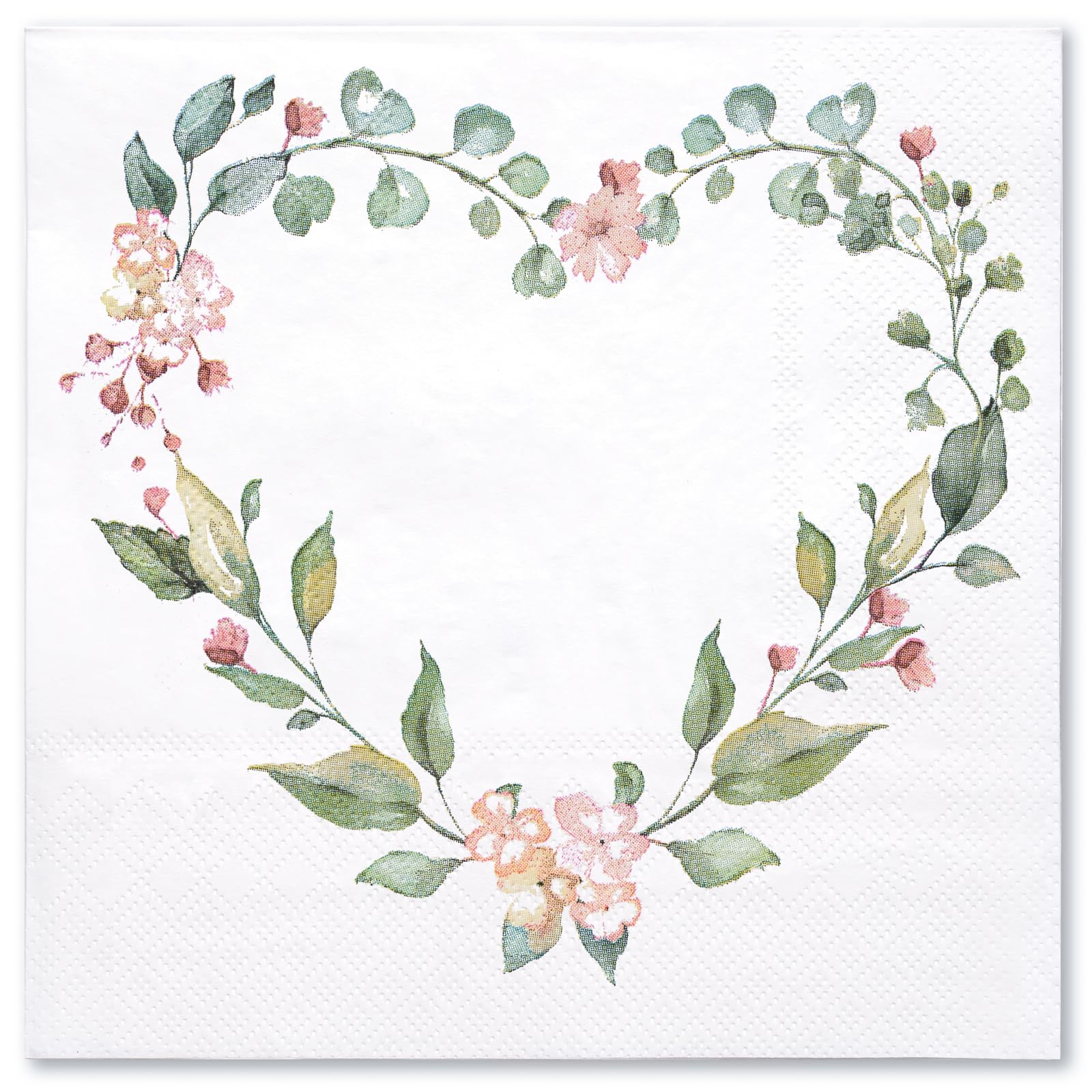WRAPAHOLIC 50Pcs Floral Wedding Napkins - 3 Ply Floral Botanical Heart Wedding Disposable Paper Luncheon Napkin for Wedding Engagement Bridal Shower Tableware Party Supplies - 6.5 x 6.5 In