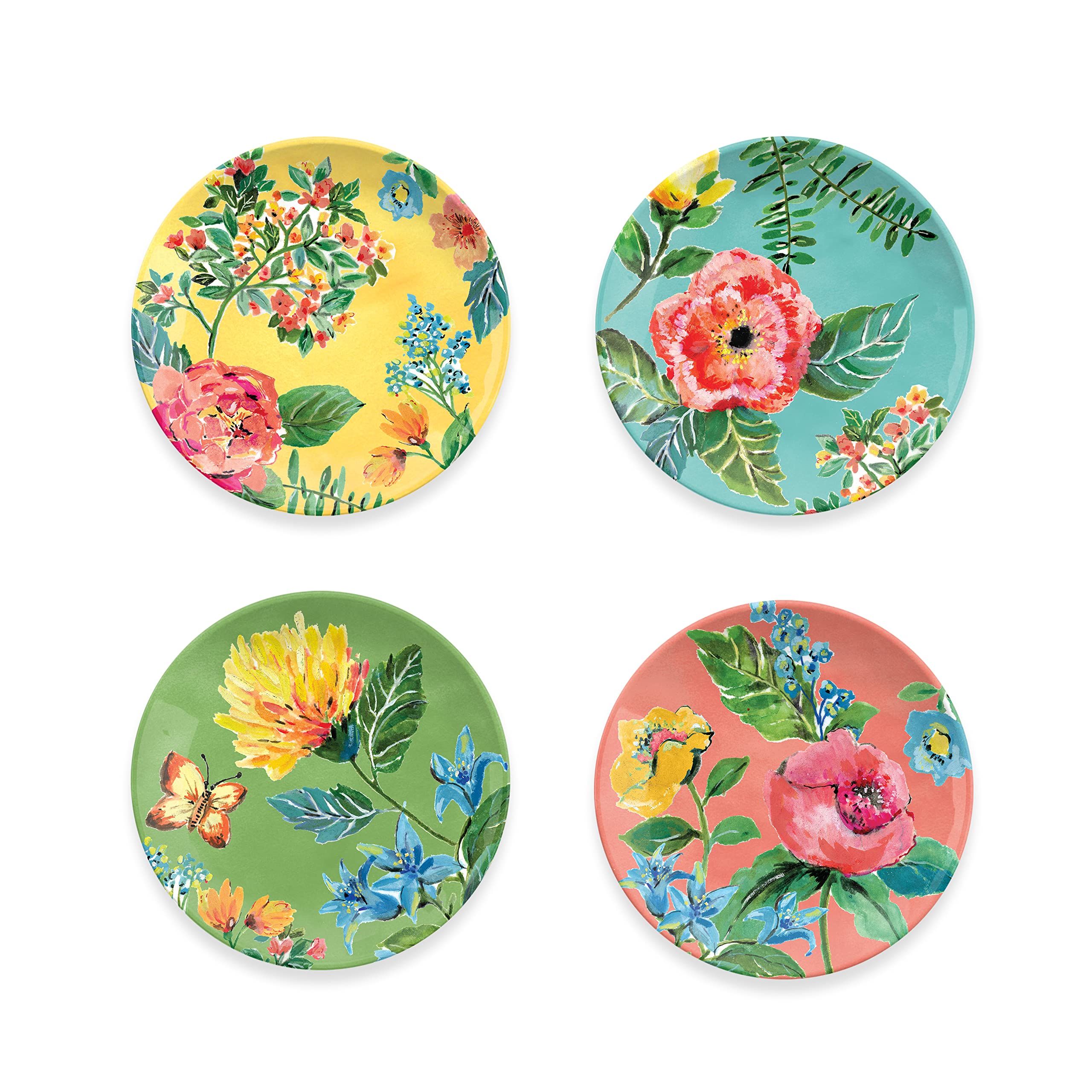 TarHong Garden Floral Assorted Salad Plates 8.5" Melamine Set of 4
