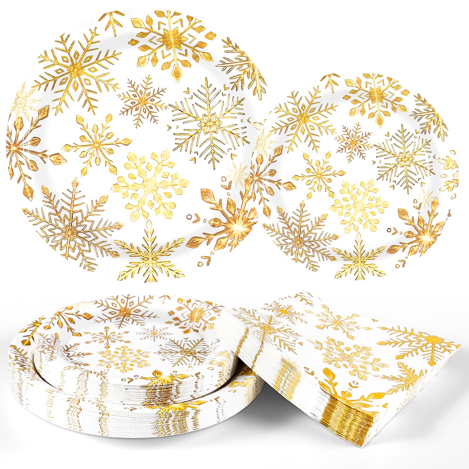 Christmas Snowflake Disposable Plates and Napkins Set - 200 Count, Serves 50