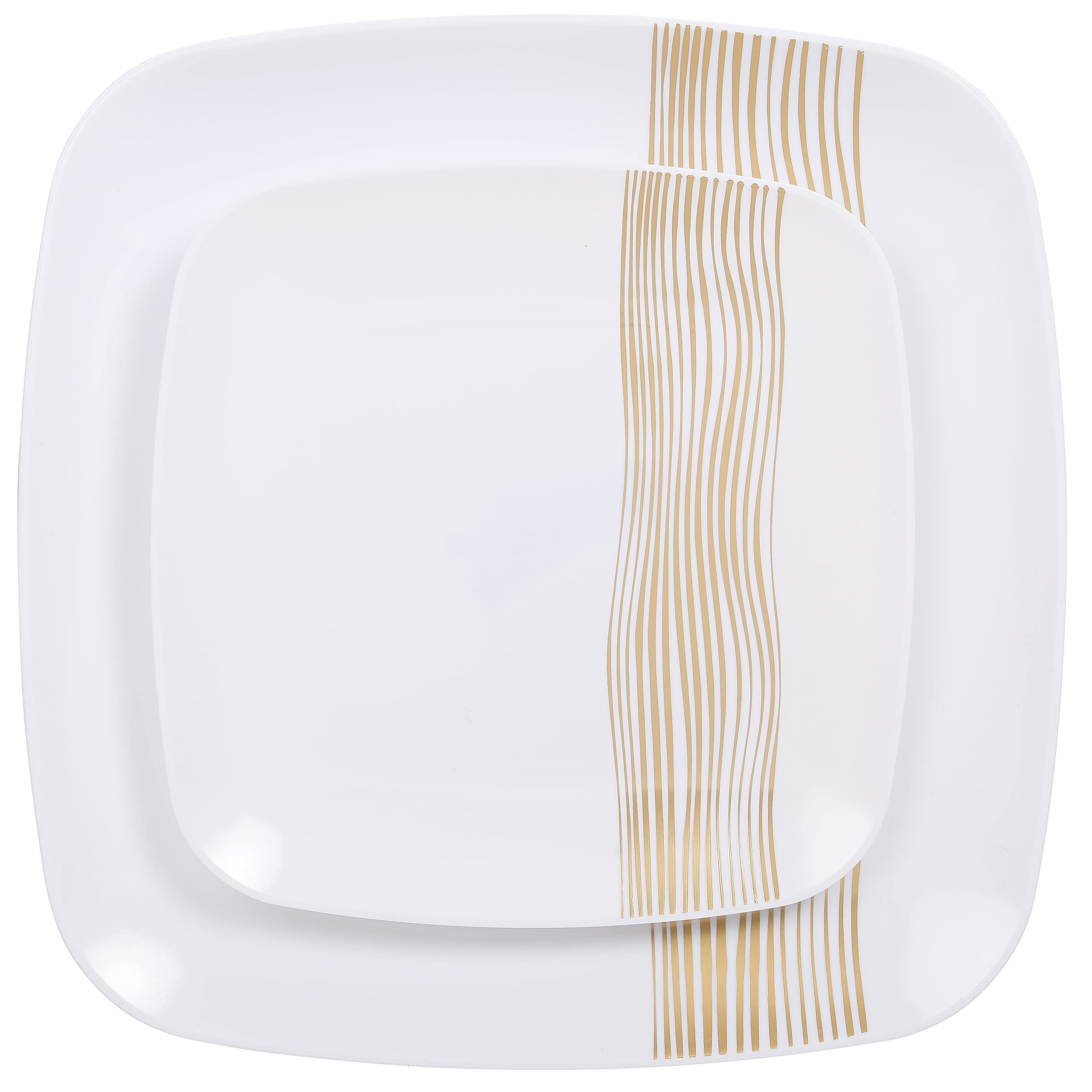 Gold Wavelet Plastic Plates — 40-Piece Set (20 Square 10.25 in + 20 Round 7.5 in)