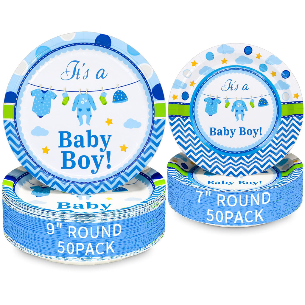 Blue Baby Boy Shower 100pc Plate Set