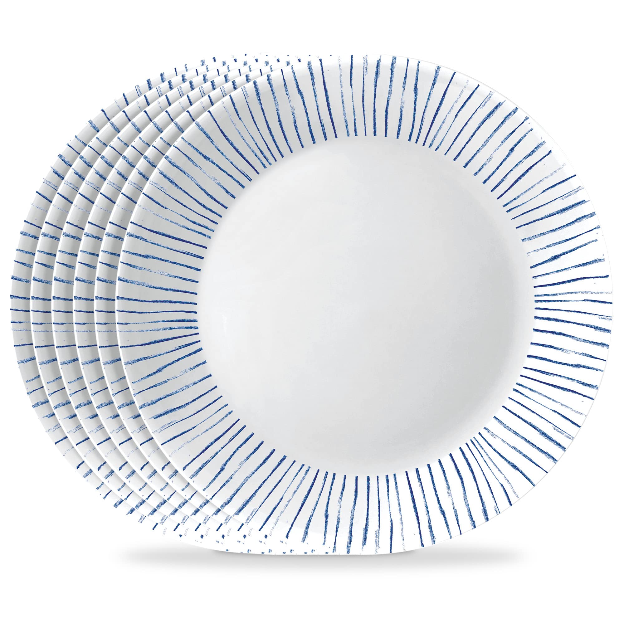 Corelle 6-Piece 10.25" Vitrelle Glass Dinner Plates Lightweight Chip/Scratch Resistant - Botanical Stripes