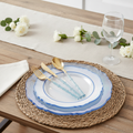 Clear Blue Baroque Plastic Plates and Cutlery Set — 150 Pieces, Serves 30