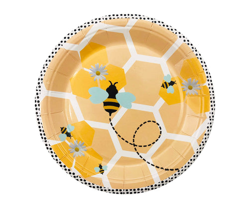 7-Inch Bee Design Disposable Paper Plates - 50 Count