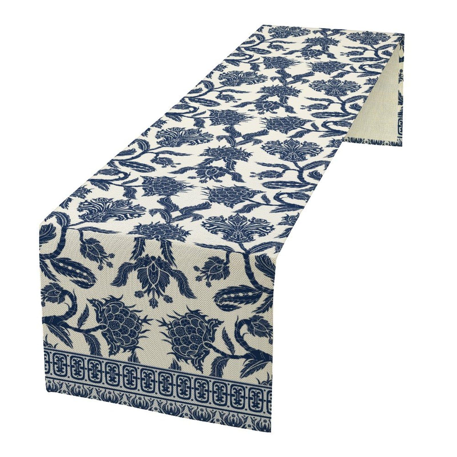Chinoiserie Table Runner Asian Chinese Blue Ceramic Japanese Branches Flowers Table Runner for Farmhouse Kitchen Dining Table Home Party Decor 13x36inch