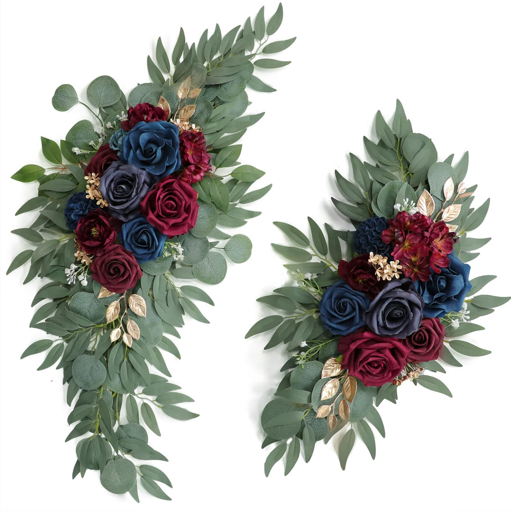 Navy Blue and Burgundy Wedding Arch Floral Set