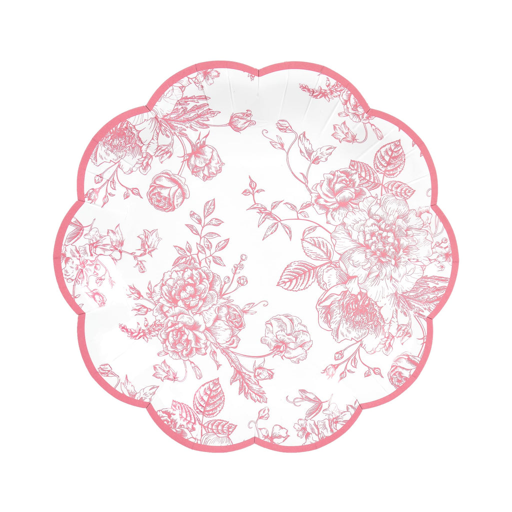 Pink Floral Scalloped Dessert Plates — 24 Count, 7 in Vintage Paper Plates
