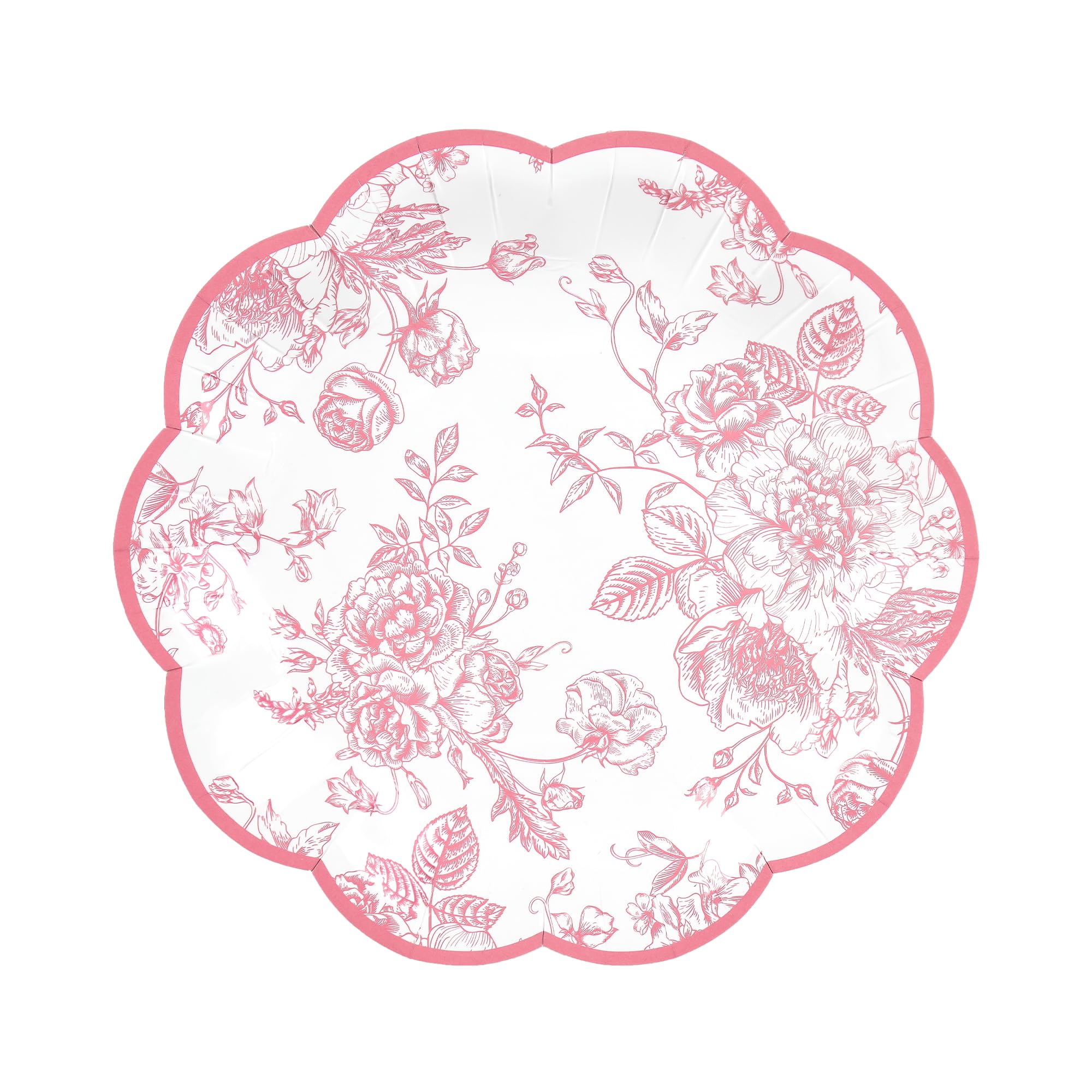 Pink Floral Scalloped Dessert Plates — 24 Count, 7 in Vintage Paper Plates