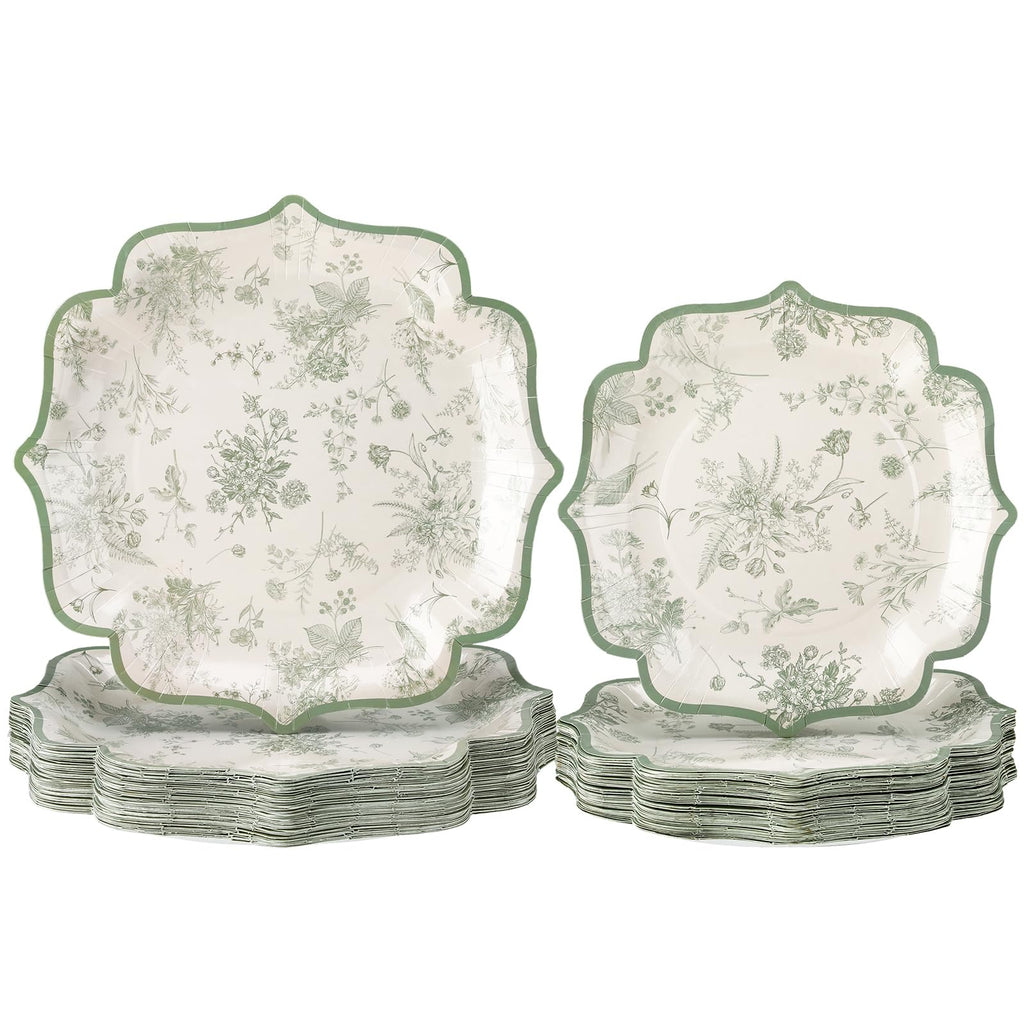 Havawish 100 Pcs Sage Green Paper Plates Blue Chinoiserie Disposable Dessert Plates Bulk Set of 50 Guests 8 Inch 10 Inch for Wedding Tea Party Bridal Party Supplies Decorations(Sage Green)
