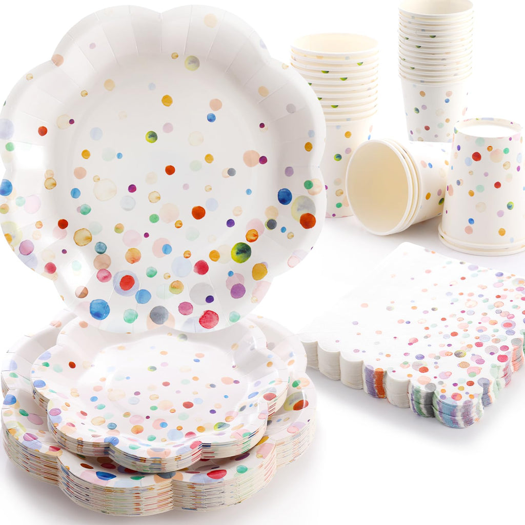 200-Piece Colorful Polka Dot Party Tableware Set