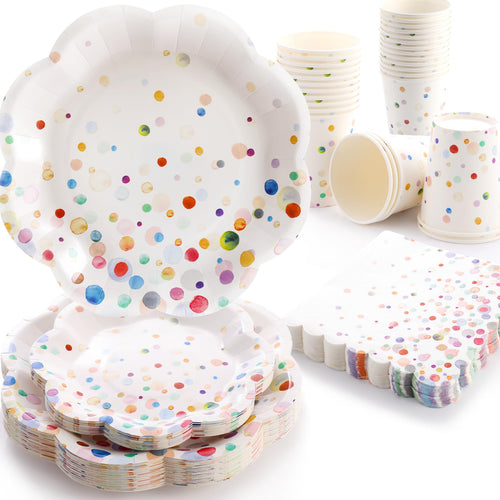 200-Piece Colorful Polka Dot Party Tableware Set