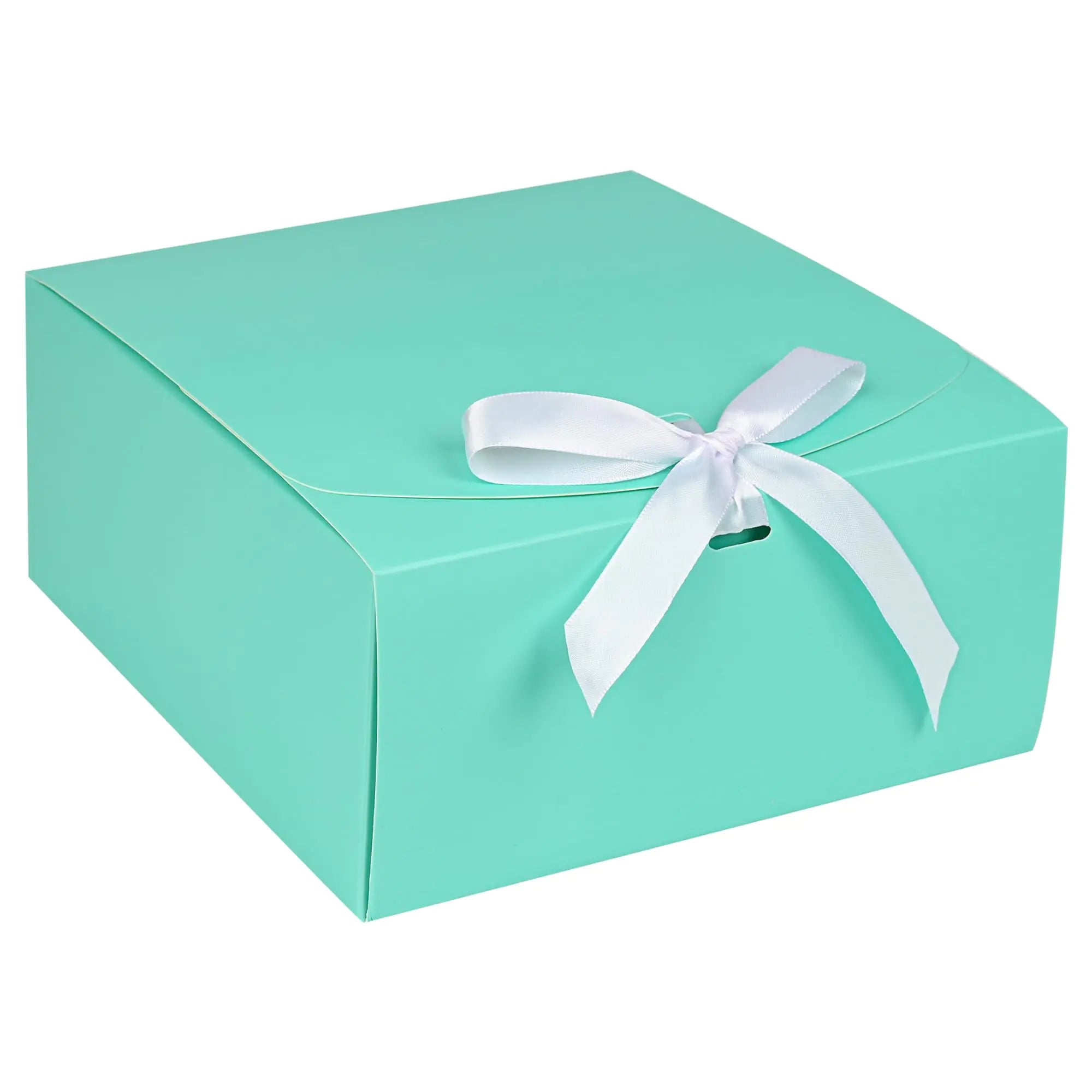 Turquoise teal gift box with white satin ribbon bow, 12-pack