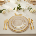 13-Inch Clear Acrylic Charger Plates with Gold Beaded Rim and Napkin Rings, 18-Piece Set