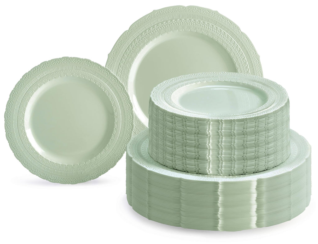 240-Piece Heavyweight Vintage Plastic Plates, Chateau Mint (Serves 120)