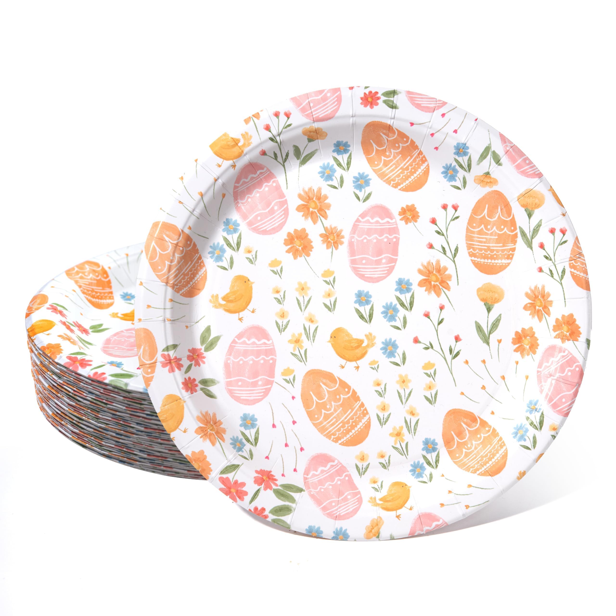 Easter Paper Plates — 24-Count Chick and Floral Dessert Plates for Spring Parties