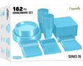 182 Pcs Plastic Dinnerware Set Includes 26 Of Each 9" Light Blue Plastic Dinner Plates | 7" Plastic Dessert Plates | 12 oz Plastic Cups | Light Blue Napkins | Plastic Spoons Forks & Knives Exquisite