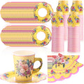 Yetene 300 Pcs Disposable Tea Party Supplies Bulk Vintage 9 oz Tea Party Cups with Handle Floral Tea Paper Plates 10" Napkins Teacup and Saucer Set for Birthday Baby Shower Party (Yellow)