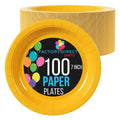 Yellow Disposable Paper Plates 7-Inch - 100 Count, Heavy Duty 350 GSM