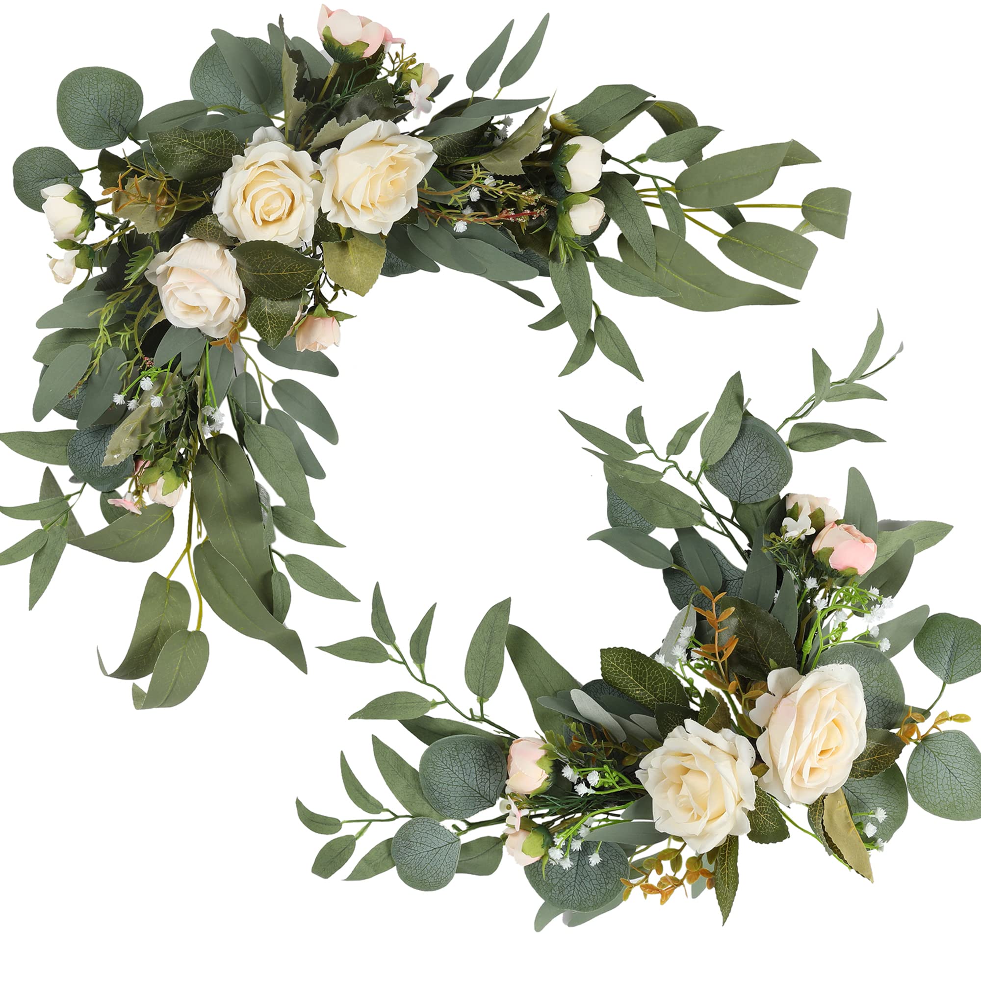 H&W 2pcs Artificial Wedding Arch Flowers for Wedding Sign Floral Swag Dusty Wedding Decor for Wedding Reception Ceremony Backdrop Sweetheart Table(White Rose)