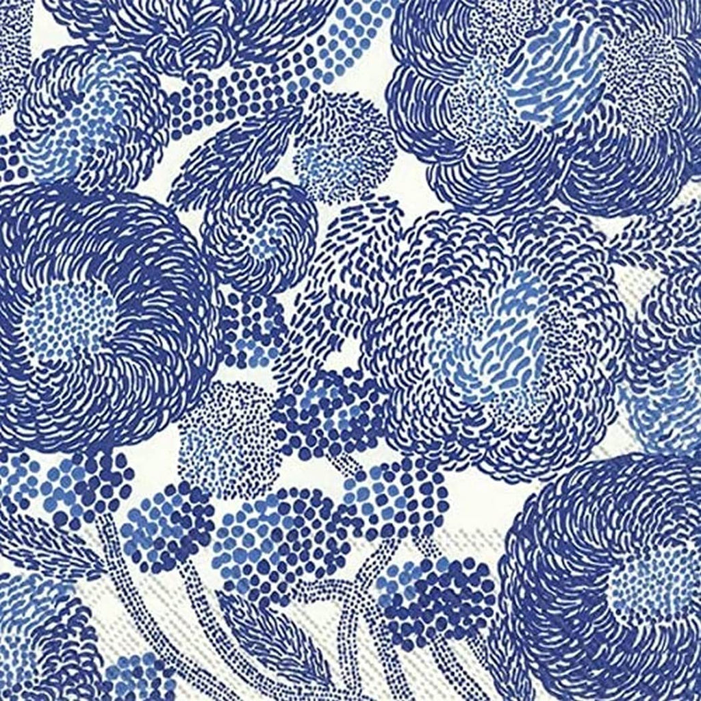 IHR Ideal Home Range Party Napkins Marimekko Disposable 3-Ply Paper Lunch Napkin Pack 6.5" x 6.5" Mynsteri Cream/Blue 20-Count