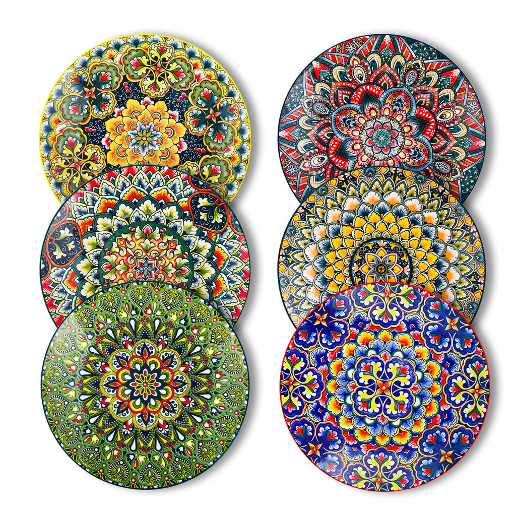 LECOOICS Ceramic Dinner Plates Set of 6 8.5 Inch Microwave/Oven/Dishwasher Safe Scratch Resistant Bohemian Style Dinnerware for Salad Pasta DessertSteak Appetizers
